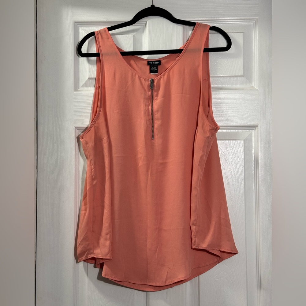 Torrid Coral Zip Front Georgette Tank Blouse Sleeveless 2X